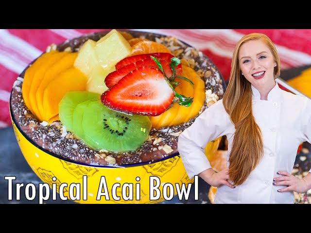 EASY Tropical Acai Bowl Recipe! With Mango, Papaya, Pineapple & Strawberries!