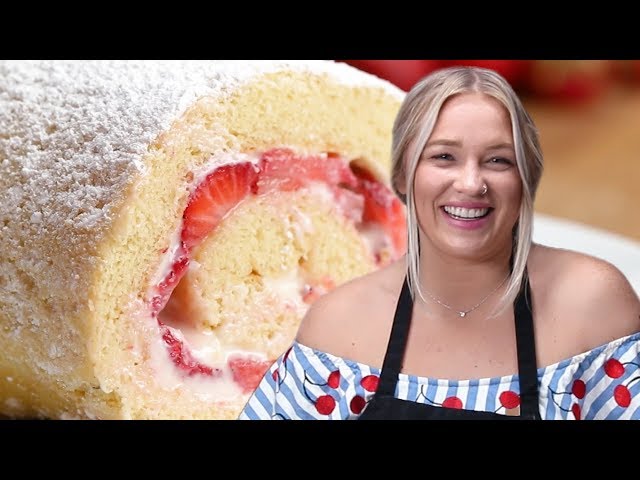 How To Make A Strawberry Cheesecake Cake Roll Recipe With Alix • Tasty