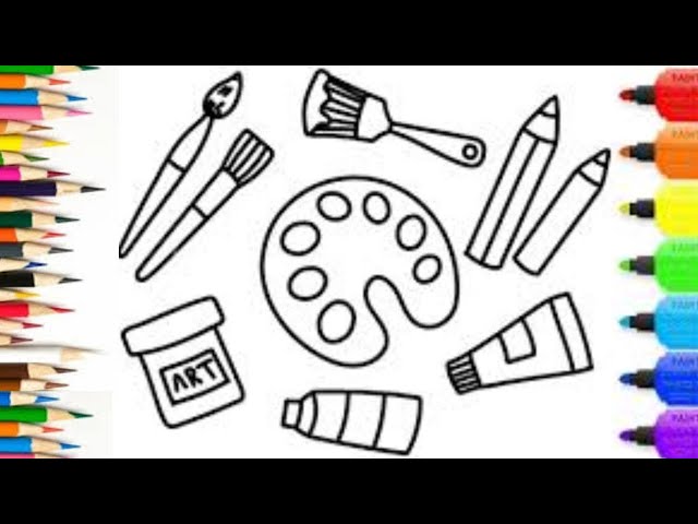 How to Draw Colorful Art Supplies for Kids 🌈💖💙! Coloring Pages