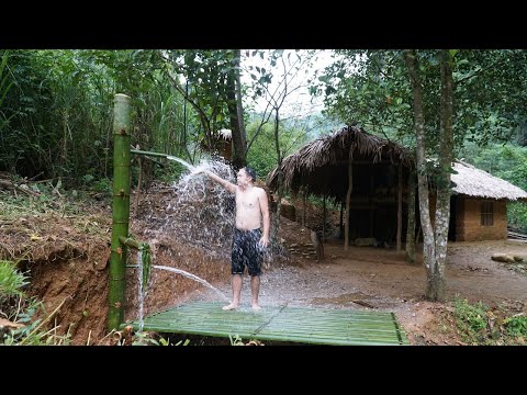 Primiitve Skills Upgrading Water Systems(new water line) make water shower by bamboo, outdoor shower