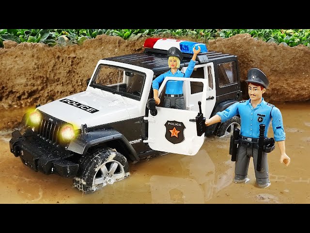 Police Car Toy Truck Help Friend | Build Bridge Blocks Toys for Kids