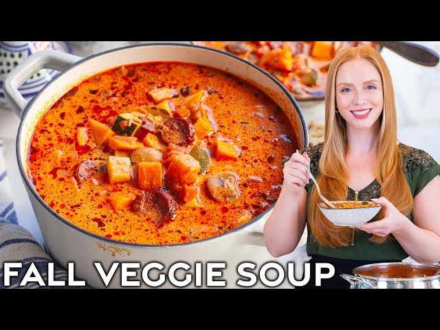 Easy, Creamy Fall Vegetable Soup with Bacon & Sausage | Fall Comfort Food!