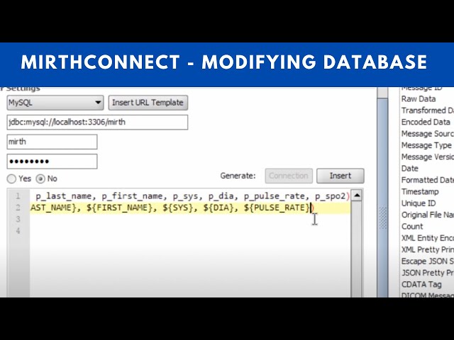 MirthConnect Setup - Modifying database