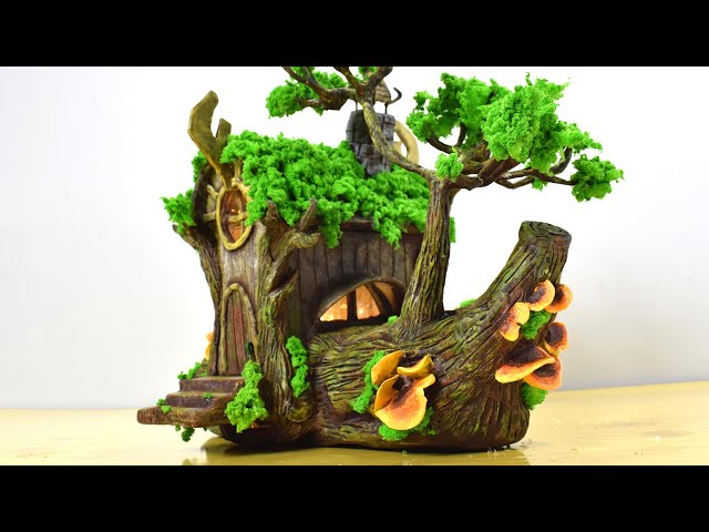DIY Fairy Garden Log House - Paper Clay Tutorial