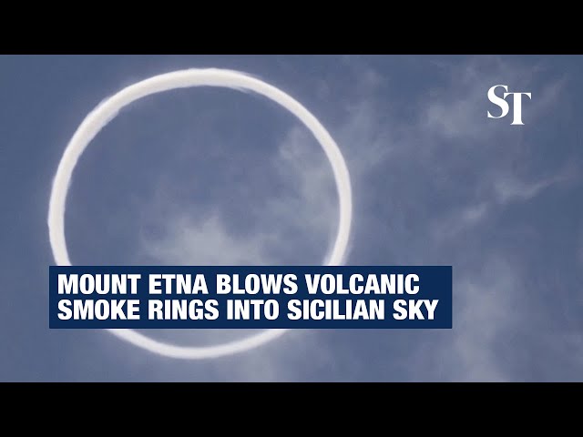 Mount Etna blows rare volcanic vortex smoke rings Into Sicilian sky