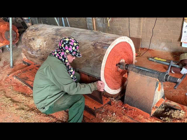 Woodworking Giant Extremely Dangerous!!! Red Wood Turning Skills - Working Giant Wood Lathe!