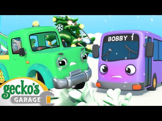 The Wheels on the Bus are Stuck in the Mud! | Gecko's Christmas | Best Cars & Truck Videos for Kids