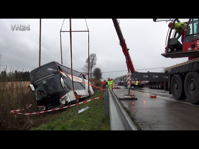 VN24 - Coach accident - Recovery with crane after serious accident on A44 - full video