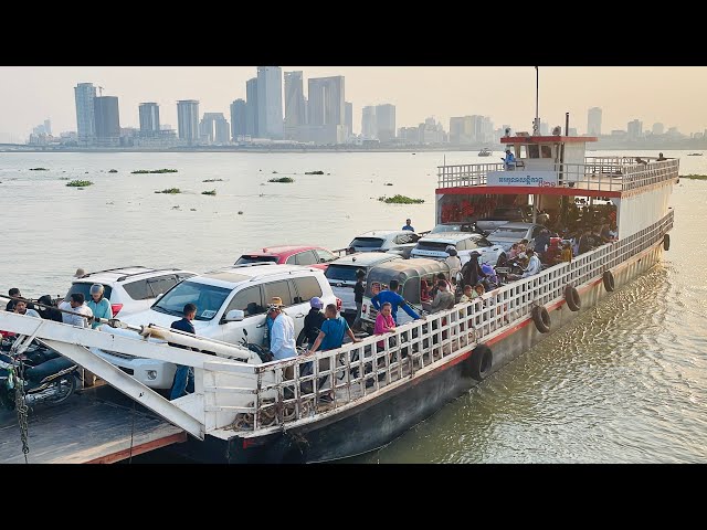 4k Ferries in Cambodia🇰🇭, Transit ferry from Koh Pich ferry port to Arey Ksat.