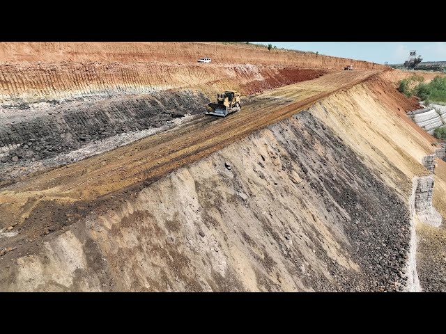 Caterpillar D9T Bulldozer Constructs A Road Into A Mining Site - Amazing Operator - 4k