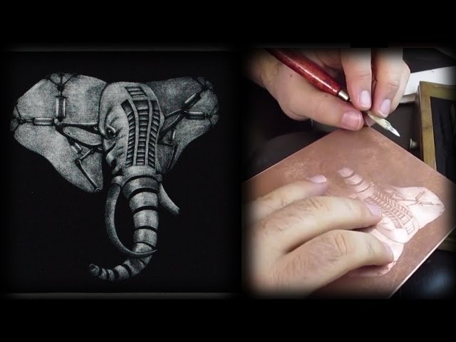 Mechanical Elephant Mezzotint Printmaking project Part 2