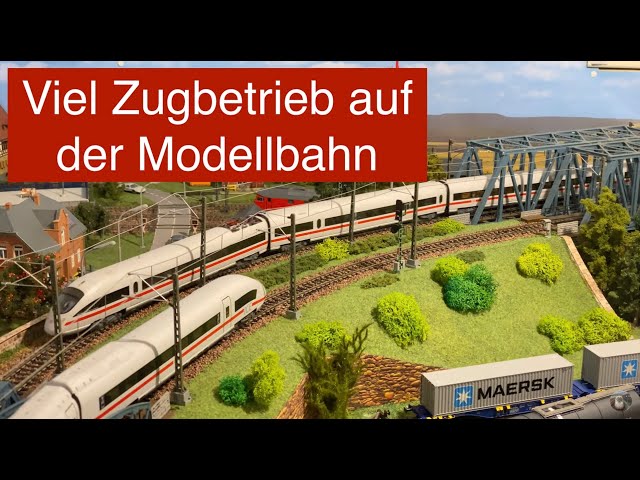 Trains running on model railway layout December 2020