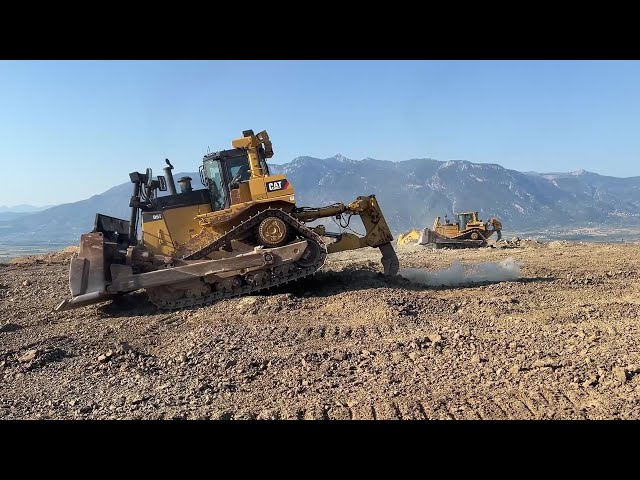 Two Caterpillar D9T - D8R Bulldozers Ripping Hard Ground - Sotiriadis/Labrianidis Construction Works