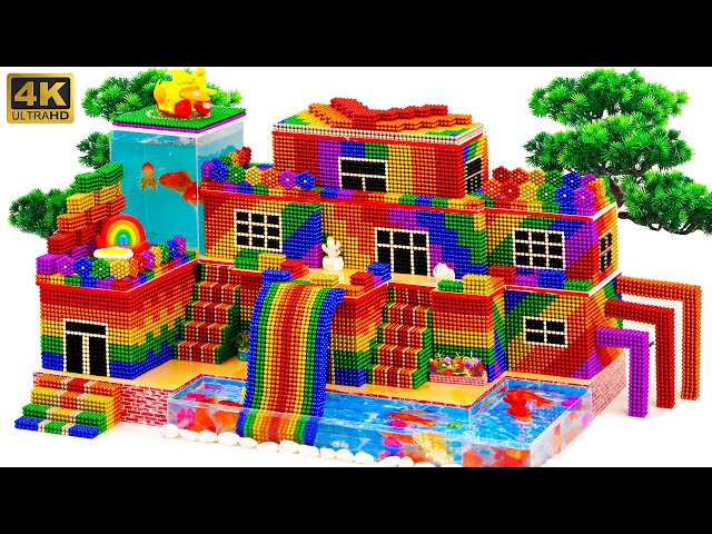 DIY - How To Build Villa A Mini Rainbow Water Slide & An Elevated Swimming Pool From Magnetic Balls