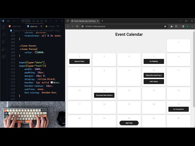 ASMR Programming - JavaScript Calendar With Events - No Talking