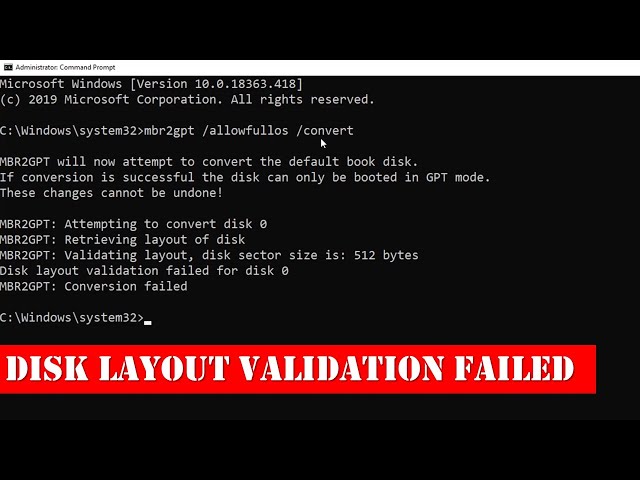 MBR2GPT Disk Layout Validation Failed