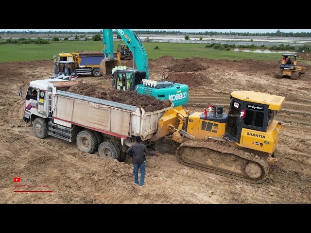 Powerful Bulldozer Excavator Dump Truck Grader Working Pushes Removing Soil And Amazing