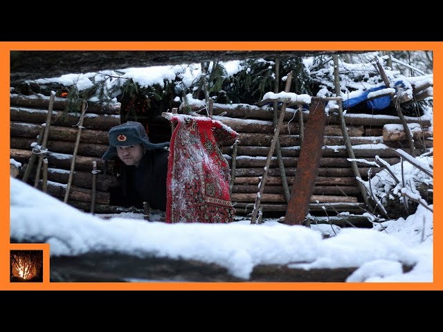Build Winter Dugout Cabin - Overnight Camping in Bushcraft Shelter