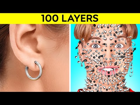 100 LAYERS CHALLENGE || 1000 Coats of Piercing, Nails, Tattoo, Makeup! DARE GAME by 123 GO!CHALLENGE