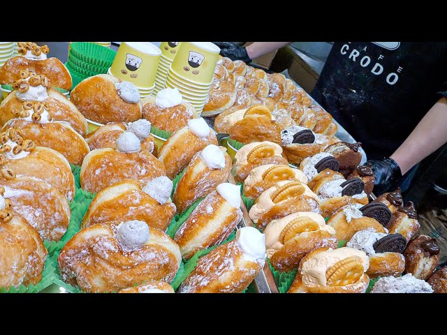 Korea Street Food Tour! Handmade Cream Donuts Making Process - korean street food  / 서울맛집 크로도 수제도넛