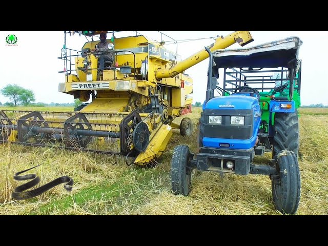 Preet Combine Harvester and Sonalika 60 Rx Tractor with Full Size Trailer