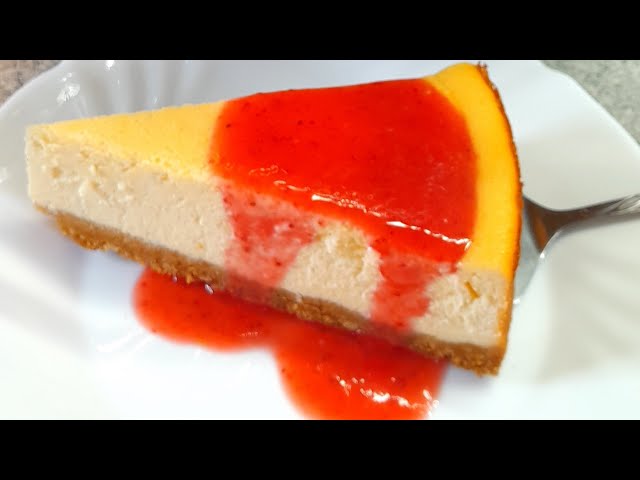 einfacher cremiger NY Cheesecake /Käsekuchen mit Erdbeersoße 🍓🥰
