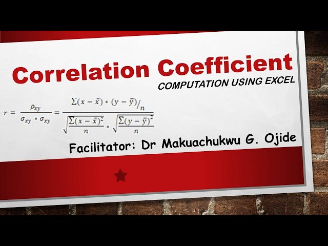 Correlation Coefficient  - Using Excel