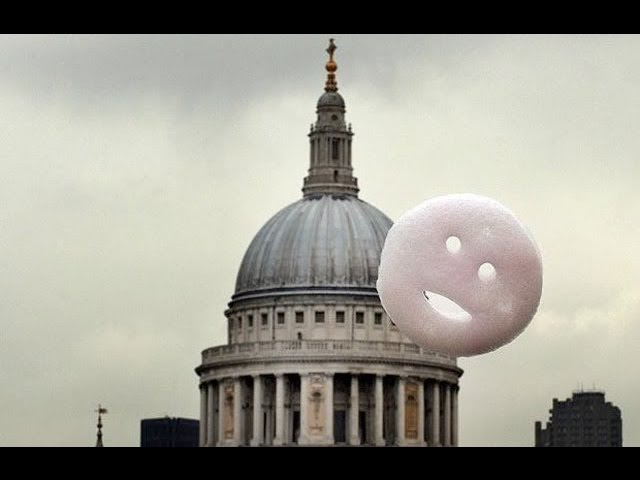 Happiness - happy art performance, HAPPY CLOUD by Stuart Semple at Tate Modern with smiley clouds