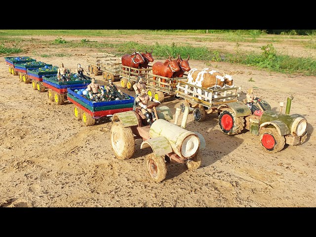 Two Long Tractors From Bamboo With Wooden Cow and Horse - Creative DIY Woodworking Projects