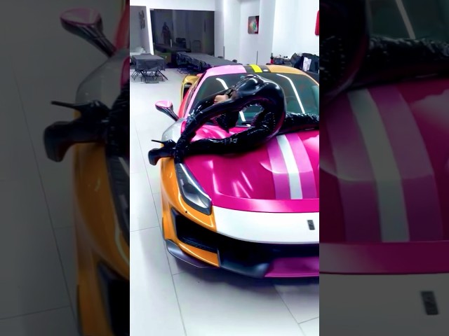 Flexible Girl Contortionist does Insane SPLITS on pink Ferrari!!🏎️ #flexibility #cars #flexible