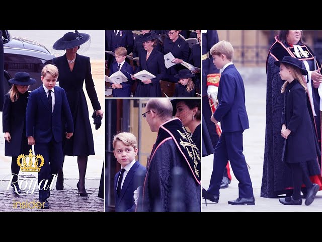 Charlotte lets George take lead as they arrive at the Queen's funeral to bid farewell to 'Gan gan'