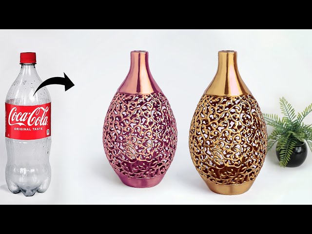 Plastic bottle flower vase || Flower vase making with Hot glue || Best out of waste
