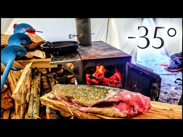 -35° Solo Camping 4 Days | Snowstorm, Ice Fishing & First Sighting of ???