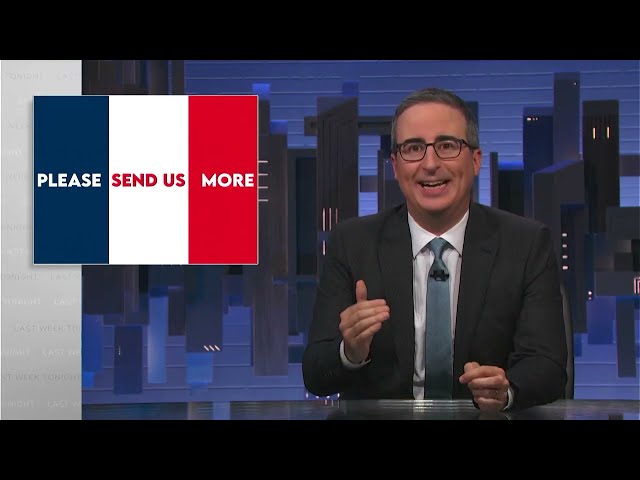 John Oliver on The CAESAR French self-propelled 155 mm/52-calibre gun-howitzer on Last Week Tonight