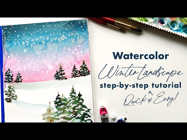 Easy Watercolor Winter Landscape Tutorial (10 minute painting)
