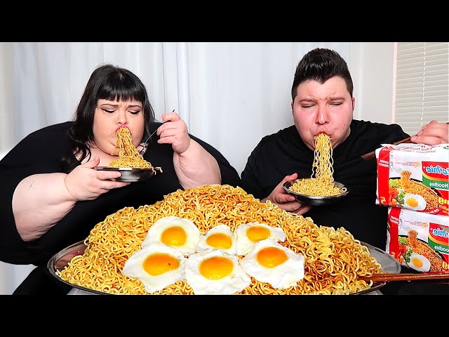 SPICY INDOMIE MI GORENG NOODLE CHALLENGE WITH HUNGRY FAT CHICK • Mukbang & Recipe