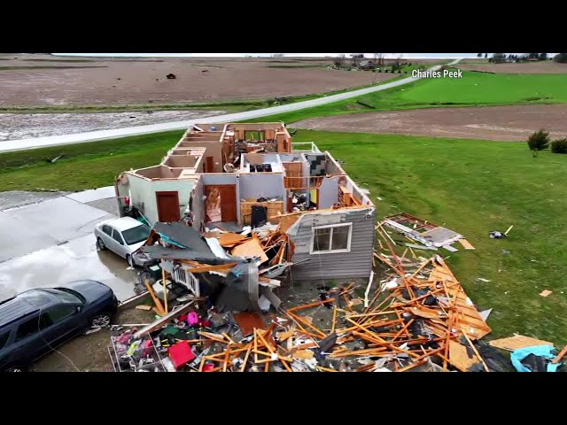 Drone video of tornado destruction in Harlan, Iowa