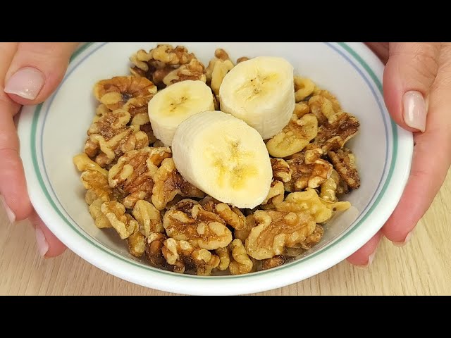 Just 2 ingredients! You will be surprised! Whisk together walnuts and banana. ASMR