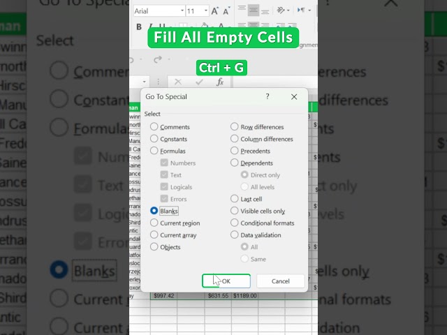 How to Fill All Blank Cells in Excel at Once? #shorts #excel