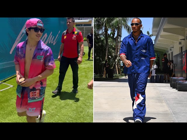 F1 driver arrivals in Miami | Fernando Alonso & Max Verstappen getting police escorted
