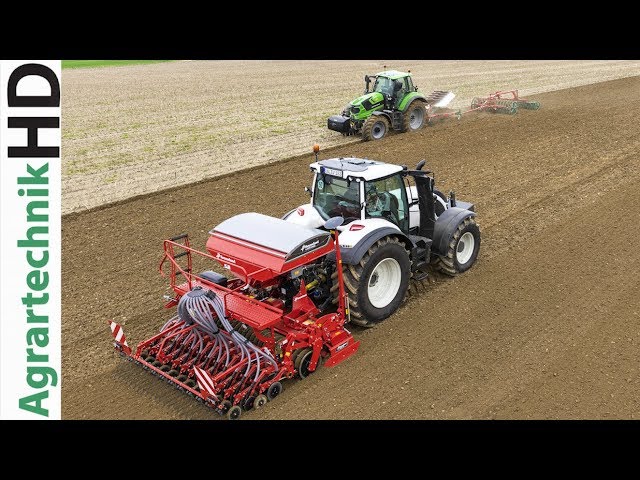 Tractors from Valtra and Claas with the new seeding machine from Kverneland
