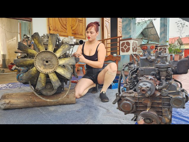 Genius girl repairs and rebuilds QB 4102 engine.The genius girl is very smart and talented.