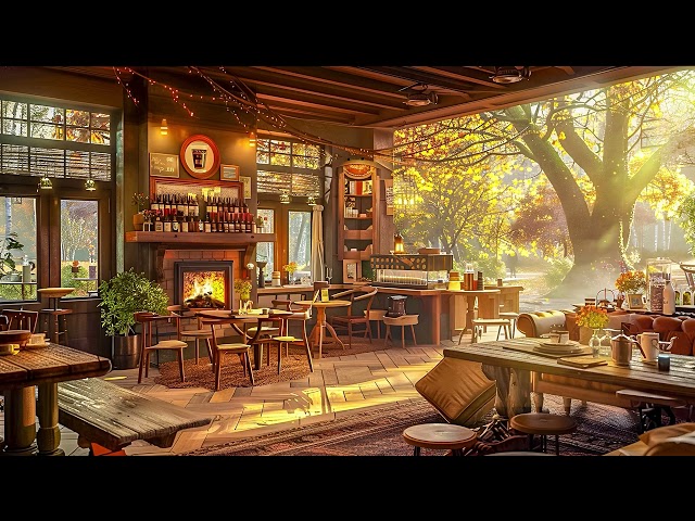 Stress Relief with Morning Spring Coffee Shop Ambience🌥️Positive Piano Jazz Music to Work, Study