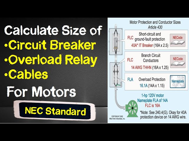 Calculate Size of Circuit breaker | Size of Overload | Cable Sizing for Motors as per NEC Standard