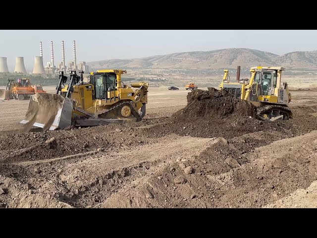 Caterpillar D9T And Komatsu D275 Bulldozers Leveling - Rehabilitating Huge Mining Area
