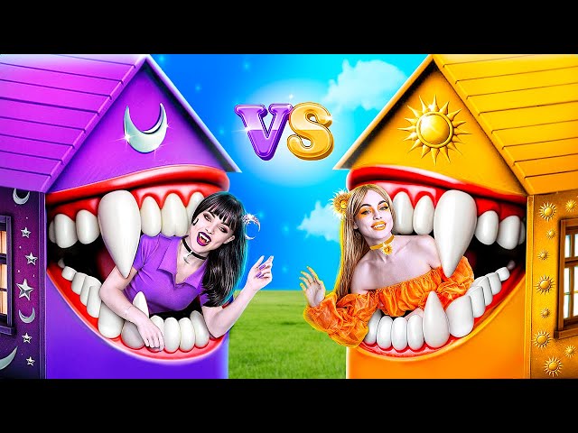 Day Girl and Night Girl Became Vampires! One Colored House Challenge!
