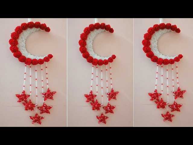 How To Make Moon Star Wall Hanging | Woolen Wall Hanging Decoration Idea | Moon Wall Hanging
