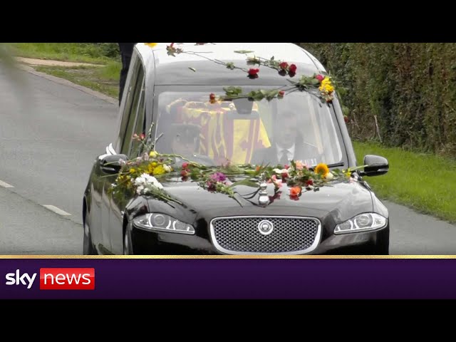 The Queen's hearse drives to Windsor