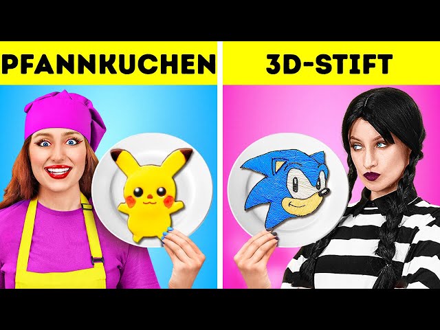 FANTASTISCHE 3D-STIFT VS PFANNKUCHEN KUNST-CHALLENGE || Wednesday vs Pikachu! Coole DIYs auf 123 GO!