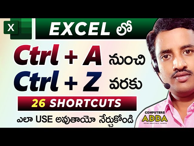 Ms-Excel Shortcut Keys Telugu  👉 Ctrl+A to Ctrl+Z || Computersadda.com